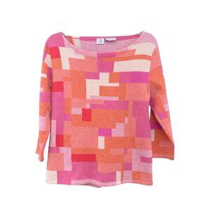 Y2K Cashmere Top L Color Block Boat Neck Quarter Sleeve Mod Playful Minimalist